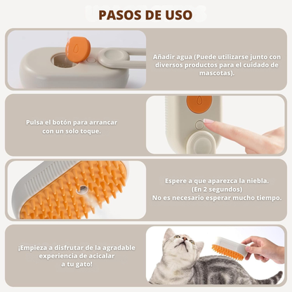 Cepillo de vapor 3 en 1 para perros y gatos
