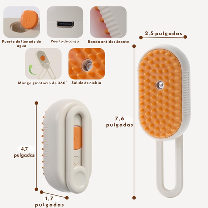 Cepillo de vapor 3 en 1 para perros y gatos